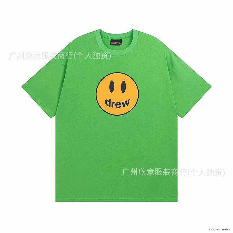 DREW Smiley Face Street Style Green Short Sleeve T-Shirt