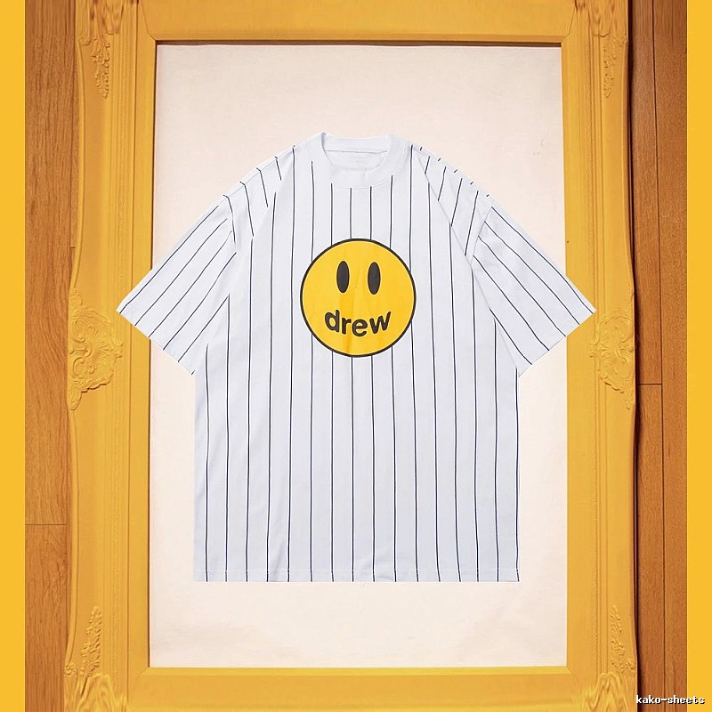 DREW Smiley Series Street Style White Striped Short Sleeve T-shirt