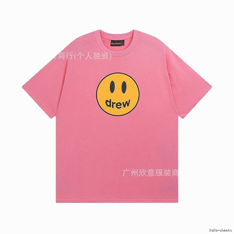 DREW Smiley Series Street Trend Style Pink Short Sleeve T-Shirt