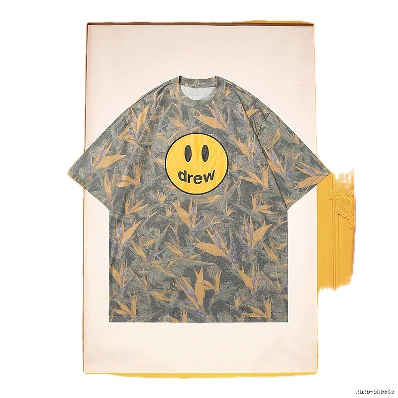 DREW Smiley Street Style Green and Yellow All-over Print Short Sleeve T-Shirt