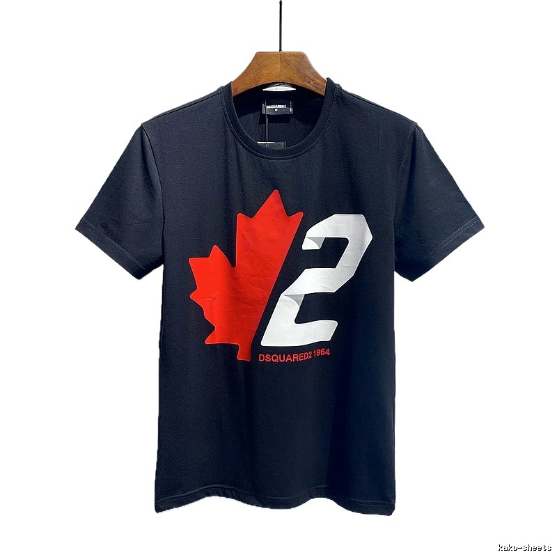 DSQ Maple Print Streetwear Black Short-sleeve T-shirt
