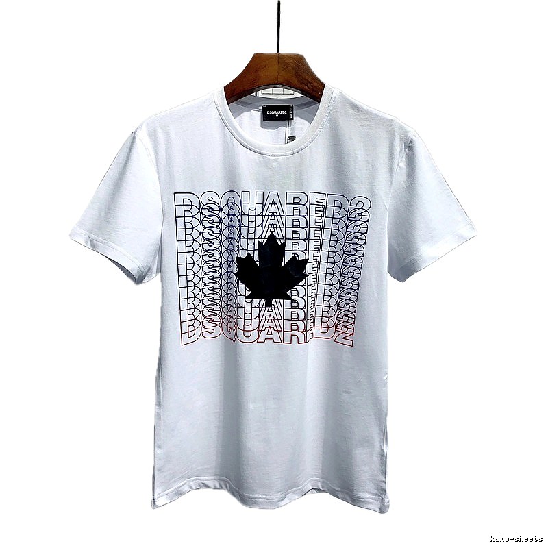 DSQUARED2 Maple Leaf Printed Streetwear White Short-sleeve T-shirt