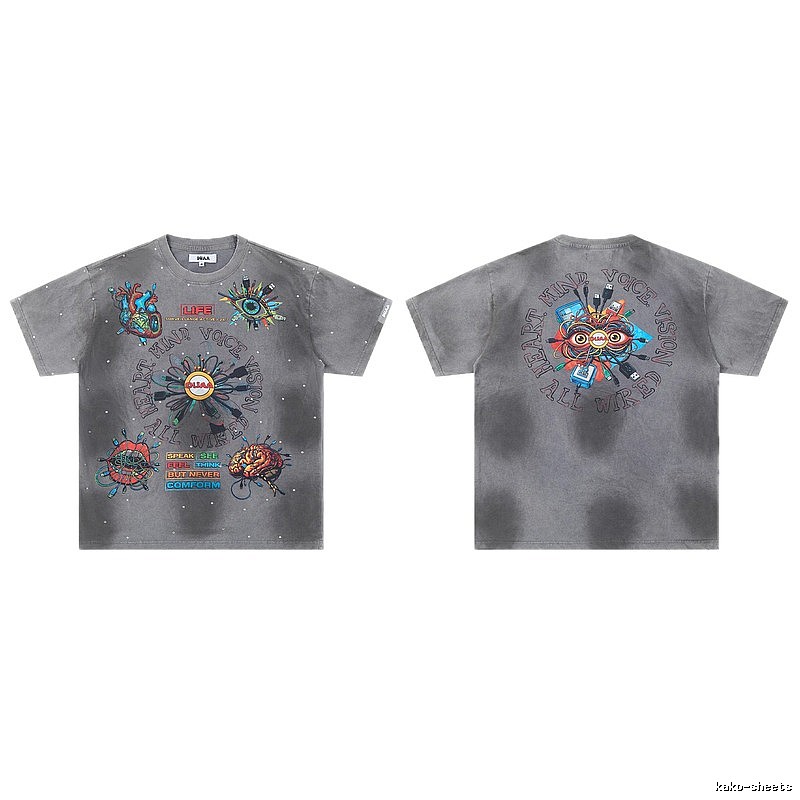 DUAA Cyber Print Street Style Grey T-Shirt