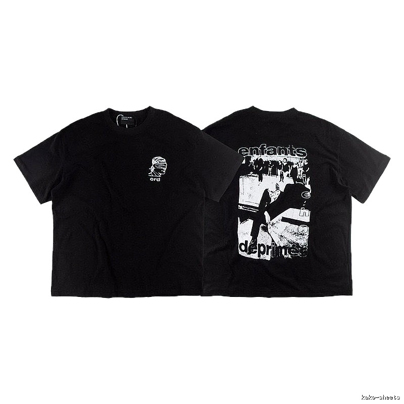 ERD Portrait Print Dark Style Black Short-sleeve T-shirt