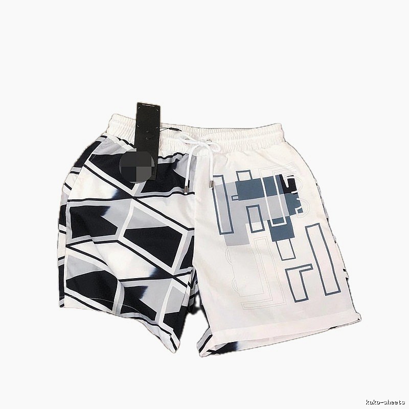 Fendi Geometric Print Casual Style White and Black Shorts