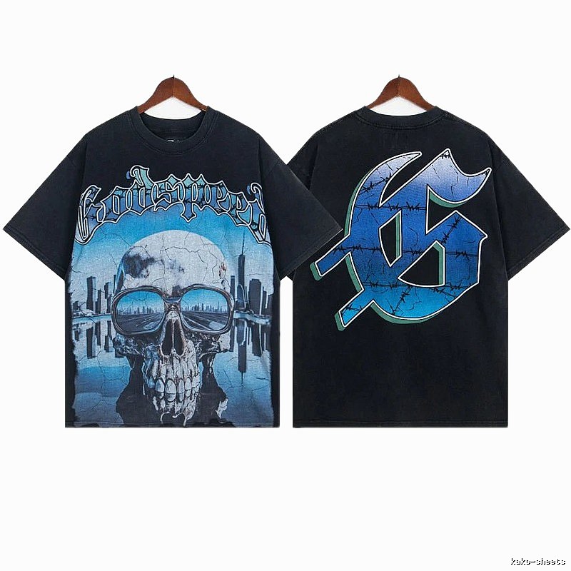 Godspeed Skeleton Print Street Style Black T-Shirt