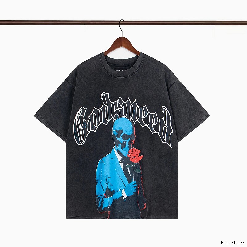 Godspeed Skull Print Vintage Black T-Shirt