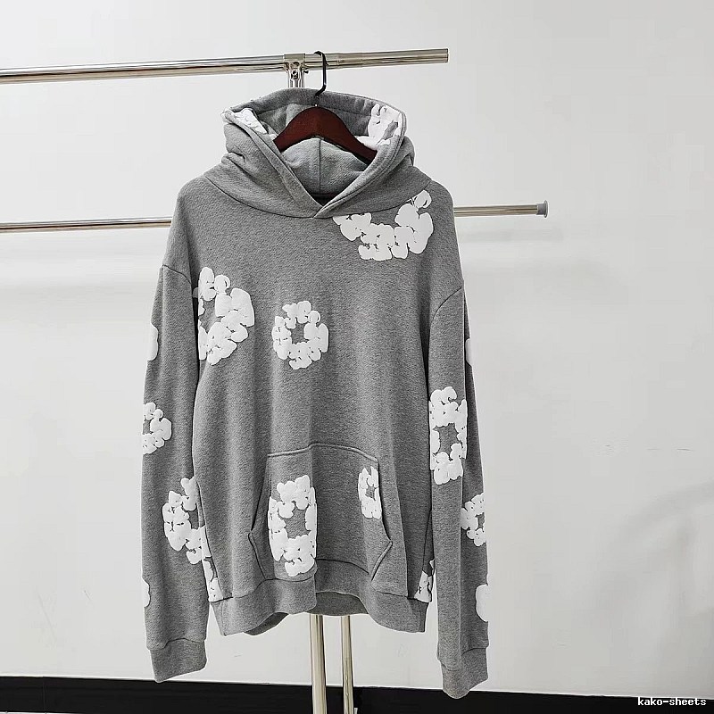 Grey White Floral Pullover Hoodie