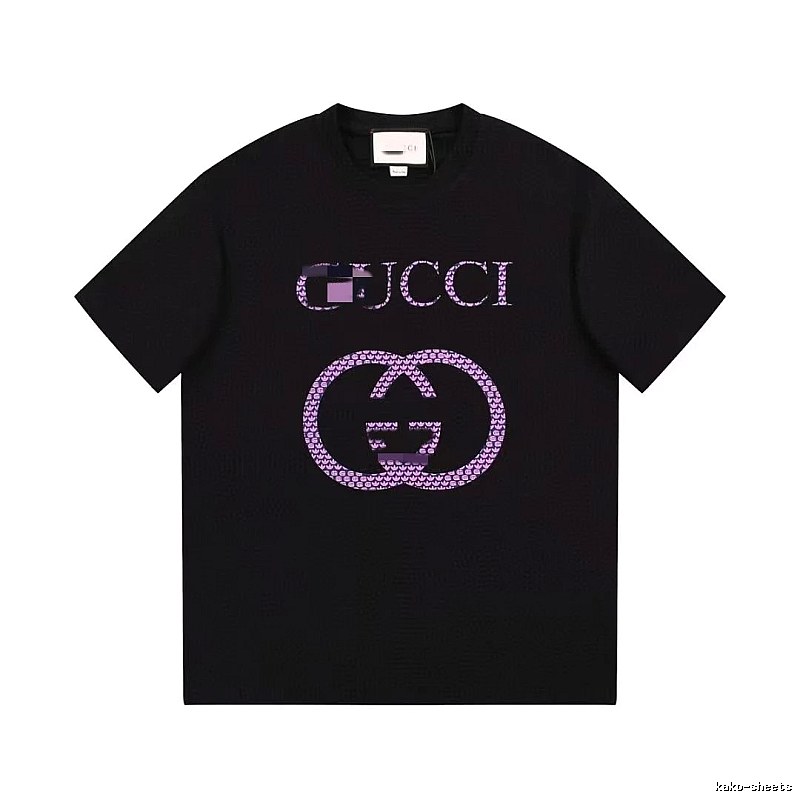 Gucci Double G Trendy Style Black and Purple Short Sleeve T-Shirt