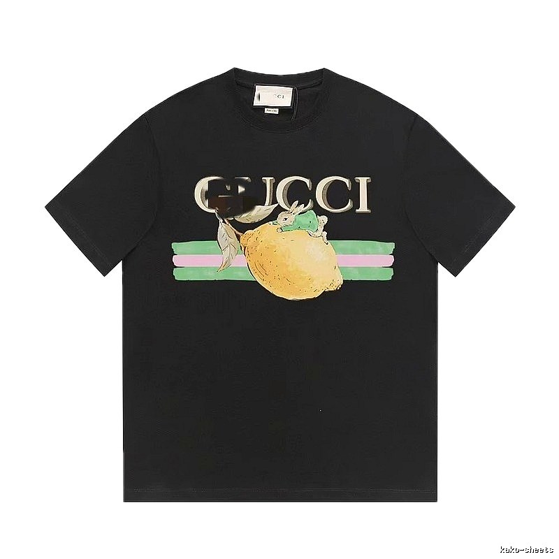 Gucci Lemon Print Casual Style Black T-shirt