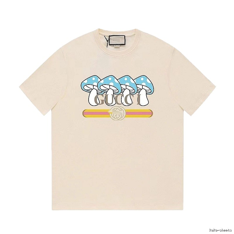 Gucci Mushroom Print Casual Style Off-white T-shirt