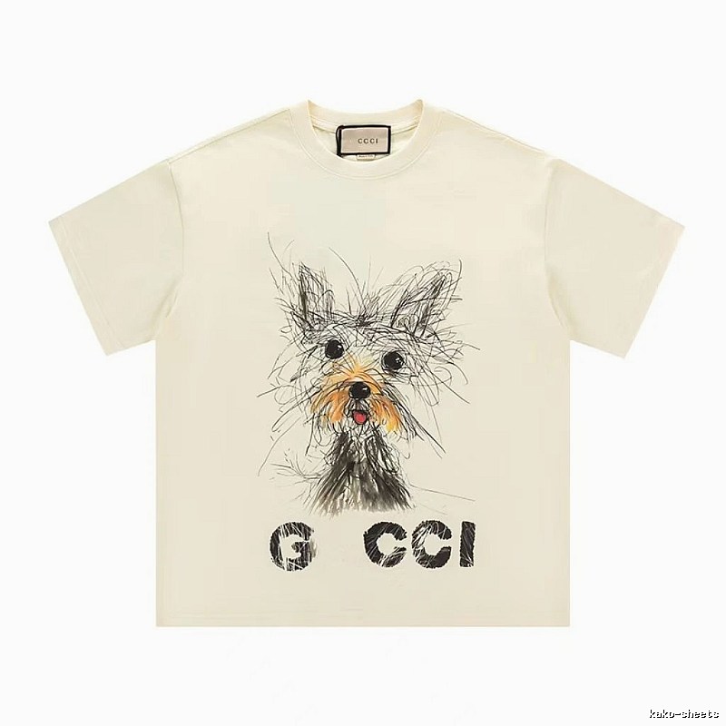 Gucci Puppy Graffiti Casual Style Off-white T-Shirt