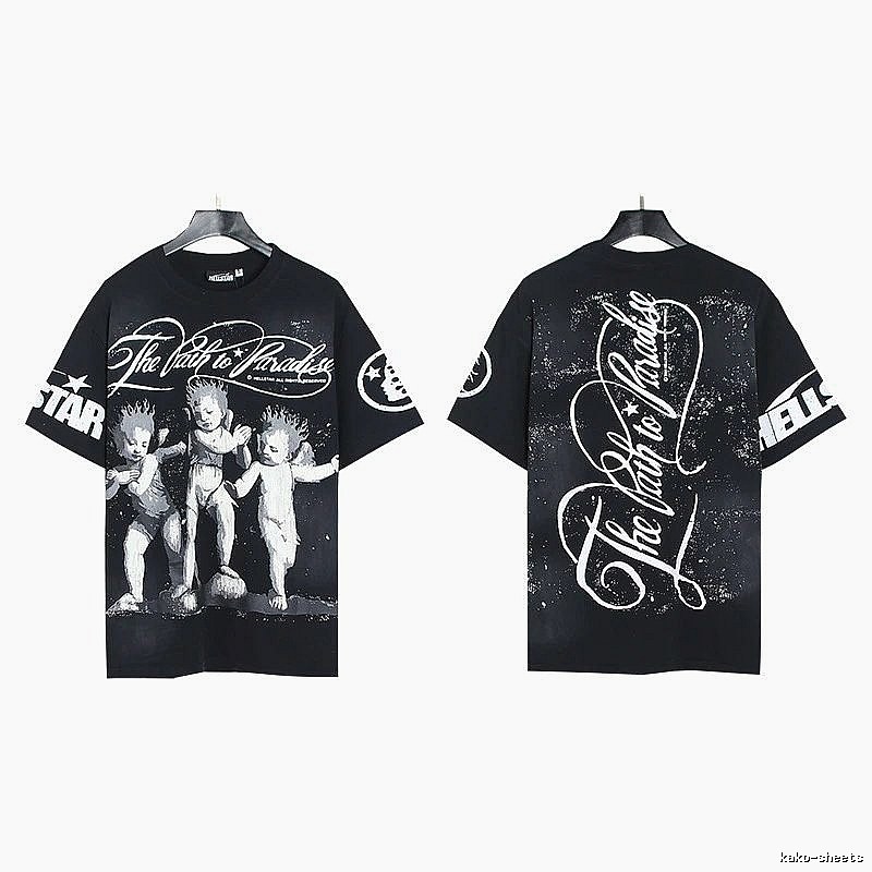 Hellstar Angel Print Street Style Black T-shirt