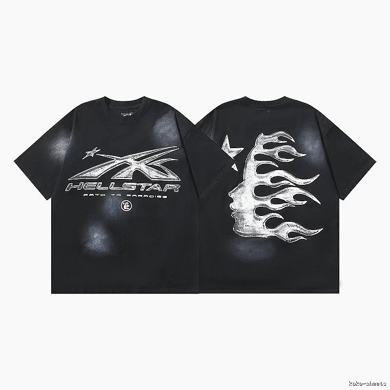 Hellstar Distressed Flame Street Style Black T-Shirt