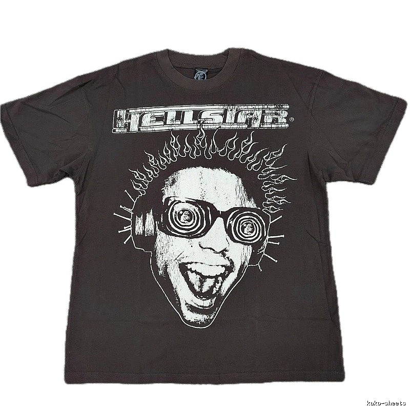 Hellstar Flame Portrait Street Style Charcoal Gray T-shirt