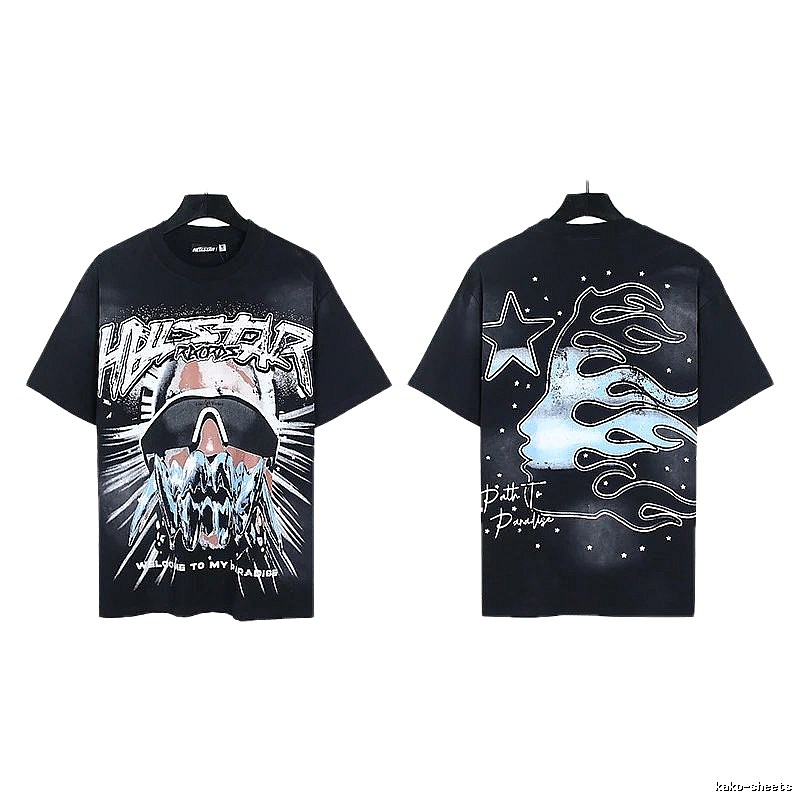 Hellstar Flame Print Street Style Black T-Shirt