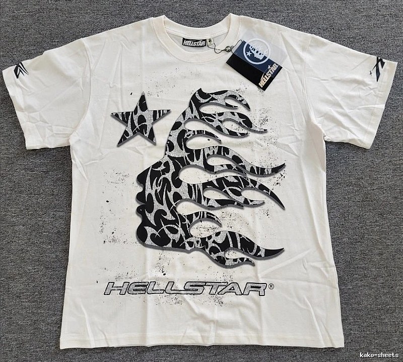 Hellstar Flame Print Street-style Off-white T-shirt