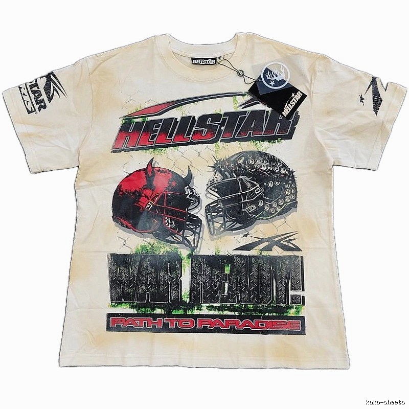 Hellstar Helmet Print Street Style Off-white T-shirt