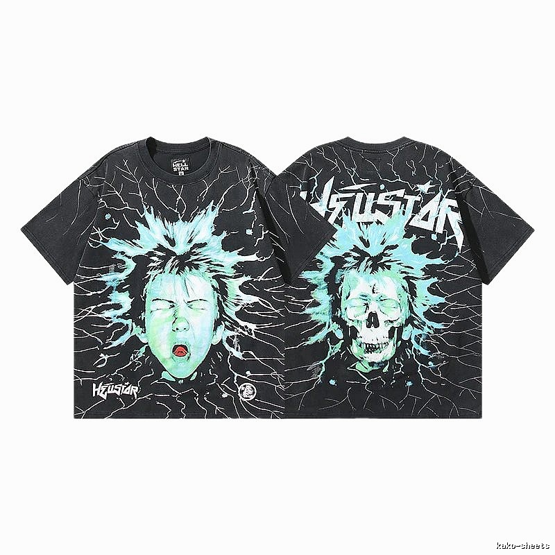 Hellstar Skeleton Print Street Style Black and Green T-shirt