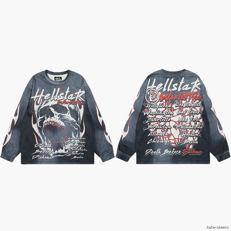 Hellstar Tour Skull Street Style Black & Gray Long Sleeve Shirt