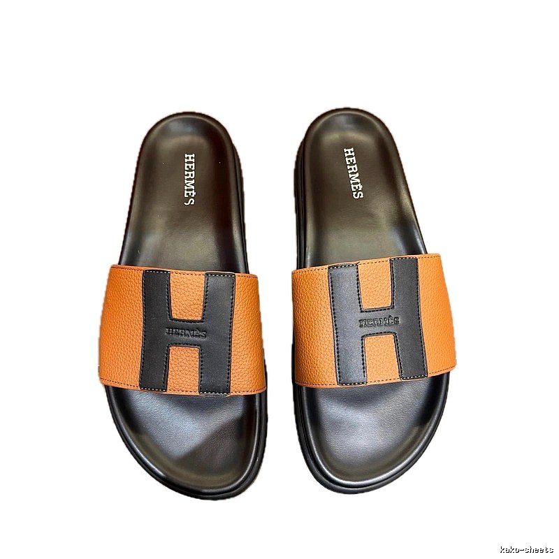 Hermès H Collection Minimalist Brown & Black Colorblock Slide Sandals