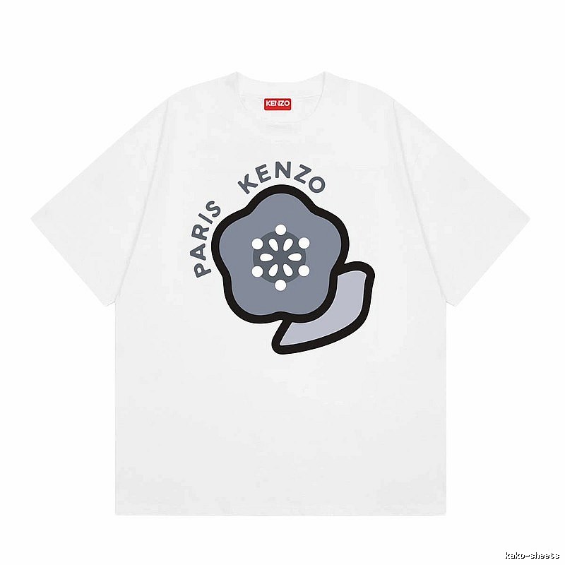 KENZO Begonia Print Casual Style White T-Shirt
