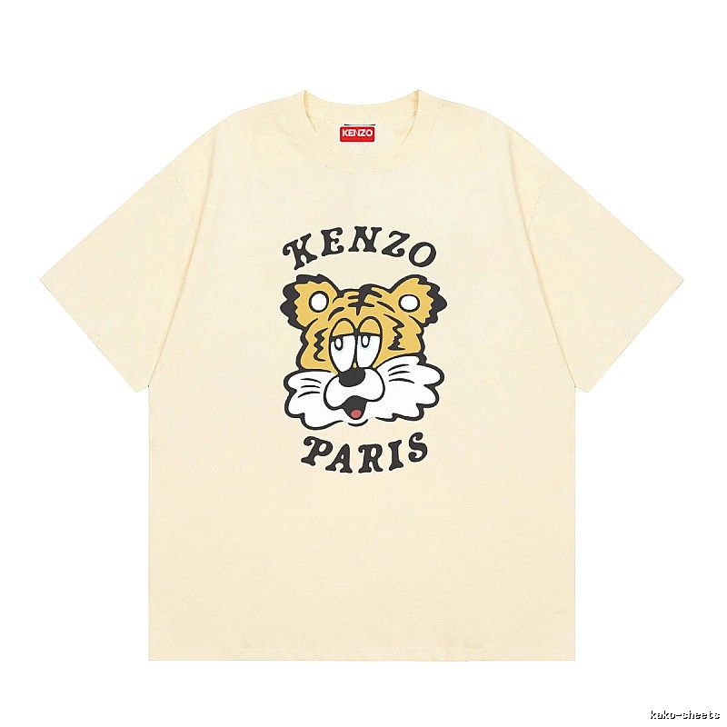 KENZO Tiger Head Print Trendy Style Beige T-shirt