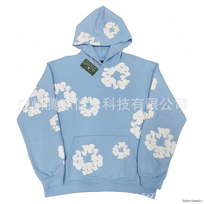 Light Blue Floral Pullover Hoodie