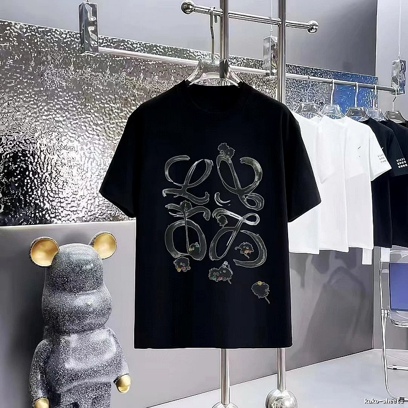 LOEWE Graffiti Print Cool Edgy Style Black Short-sleeve T-shirt