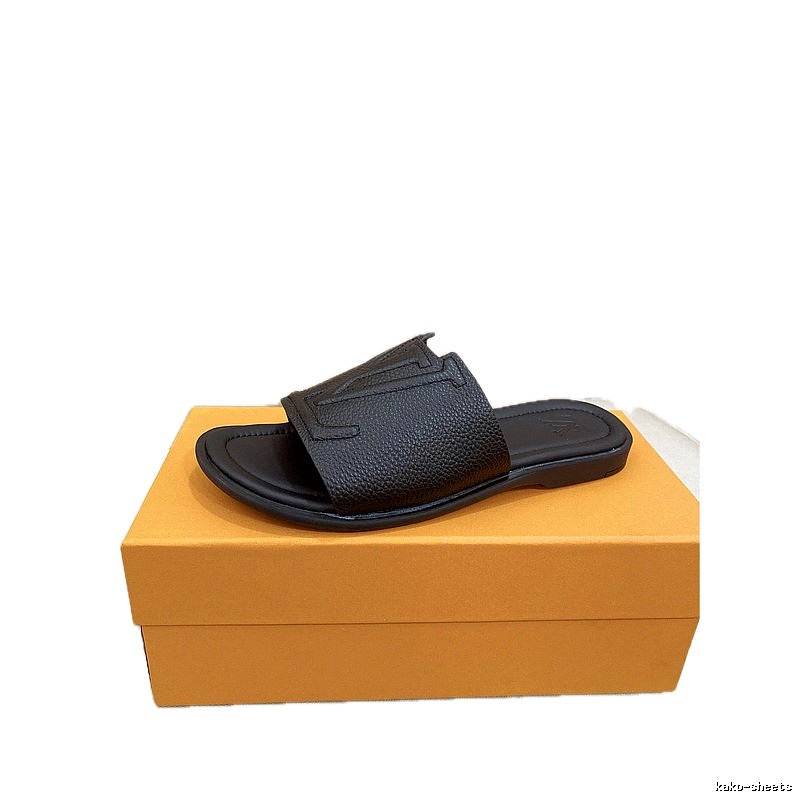 Louis Vuitton Casual Litchi Grain Black Slide Slippers