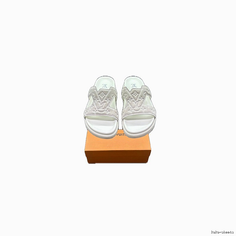 Louis Vuitton Classic Monogram Light Luxury Style White Slide Sandals