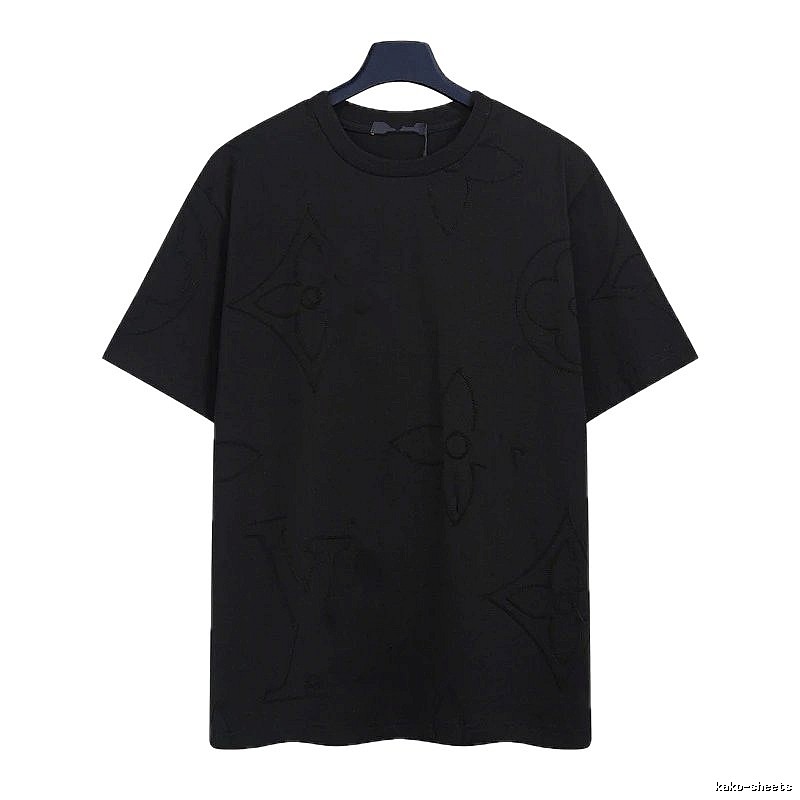 Louis Vuitton Embroidered Monogram Trendy Black T-Shirt