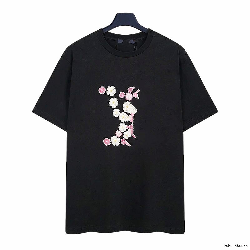 Louis Vuitton Floral Embroidered Casual Black Short-sleeved T-shirt