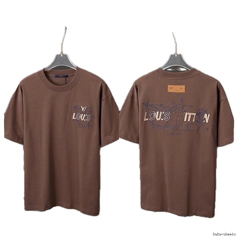 Louis Vuitton Monogram Embroidered Trendy Brown T-Shirt