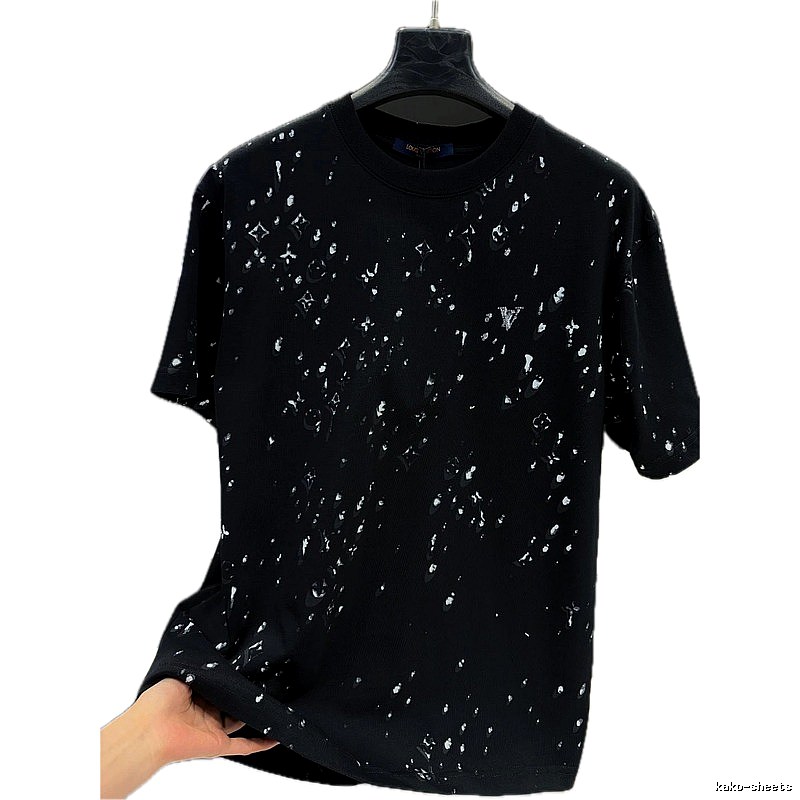 Louis Vuitton Monogram Ink-Splattered Trendy Cool Black Short-sleeve T-shirt