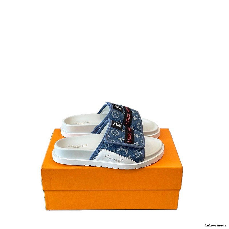 Louis Vuitton Monogram Trendy Denim Blue One-strap Slide Sandals
