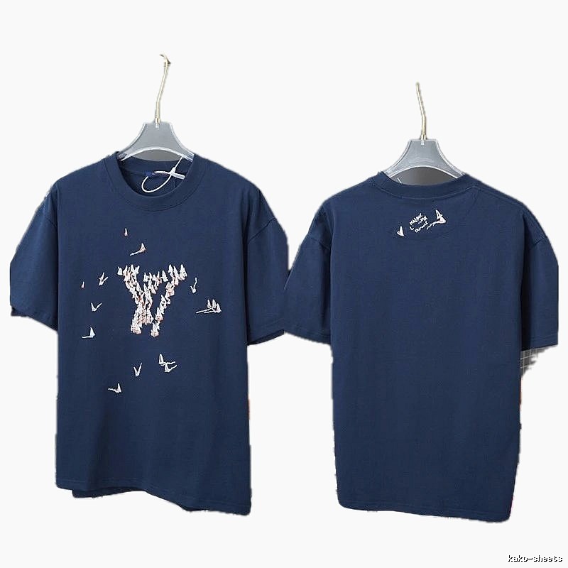 Louis Vuitton Origami Crane Casual Style Navy Blue T-Shirt