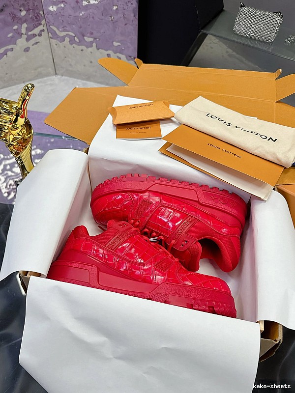 Louis Vuitton Red Patent Sneaker with Red Glossy Low-top in Detail