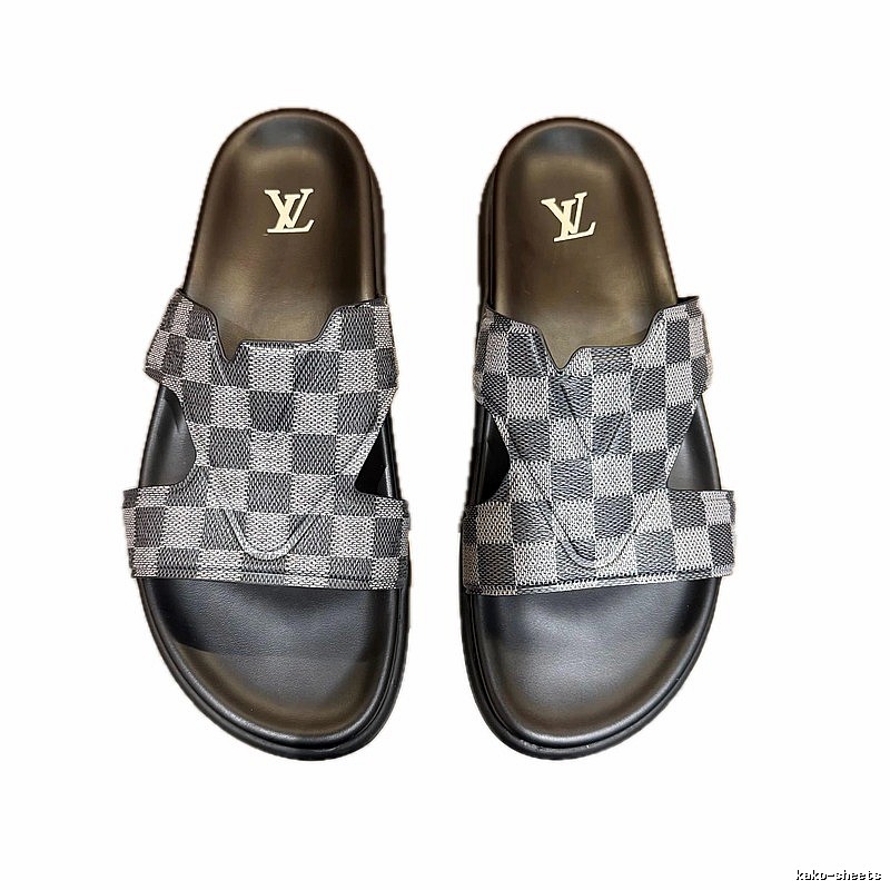 Louis Vuitton Trendy Cool Checkered Grey-Black Slippers
