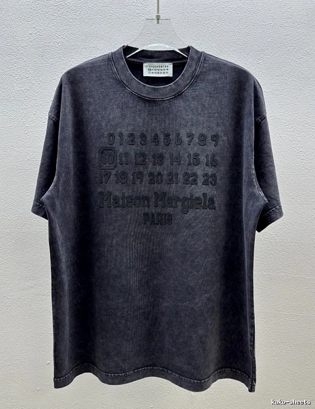 Maison Margiela Numbered Distressed Charcoal Gray Short Sleeve T-Shirt