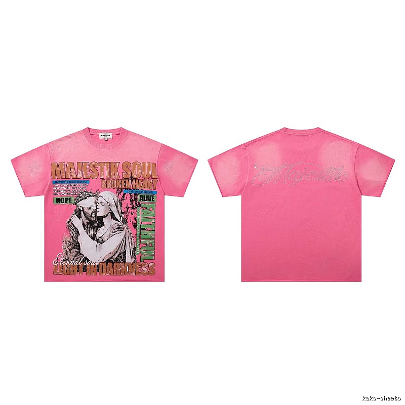 MAJESTIKSOUL Vintage Print Pink Short-sleeve T-shirt