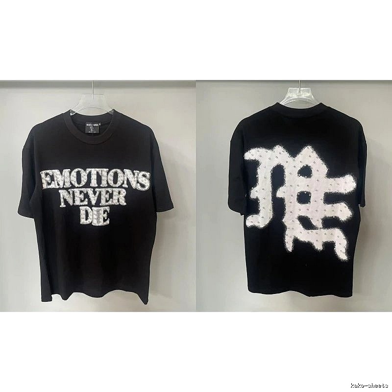 Mixed Emotion Rhinestone Street Style Black Short-sleeve T-shirt