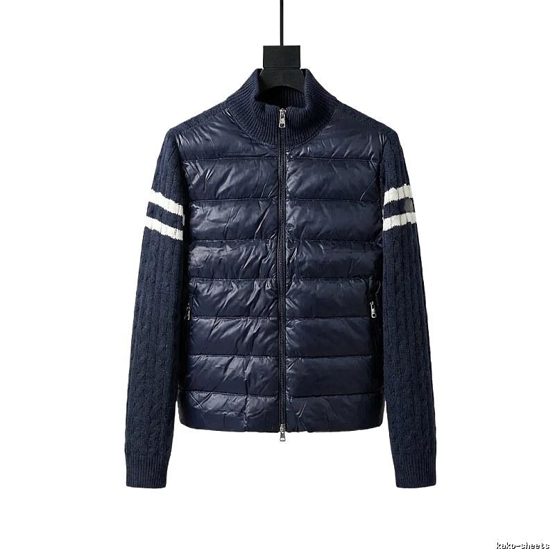 Moncler knitted and spliced dark blue down jacket