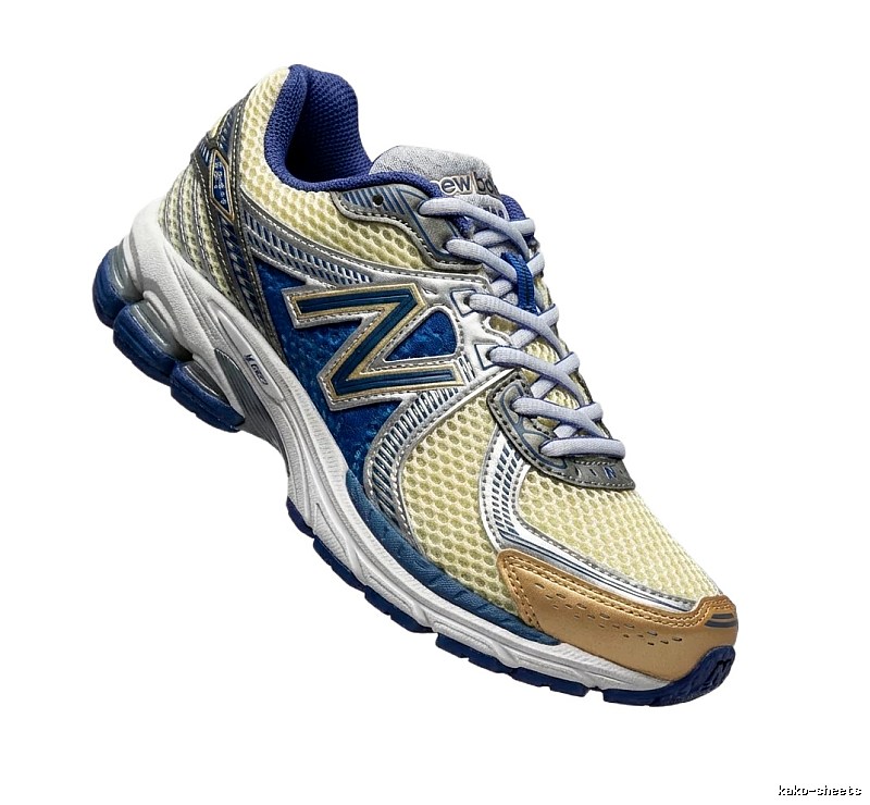 New Balance retro-style blue and yellow sports shoes