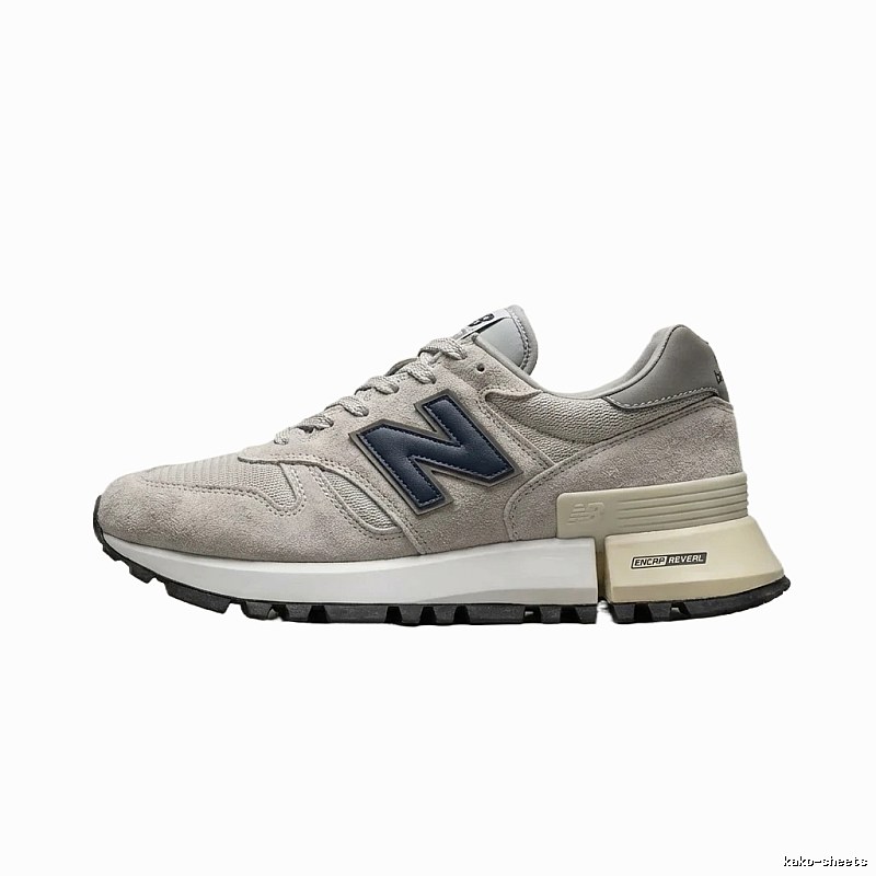 New Balance retro-style gray-blue athletic shoes.