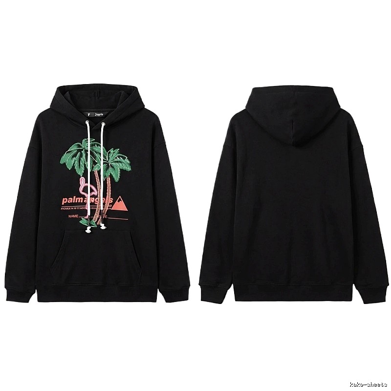 Palm Angels Black Hoodie with Palm Tree Print