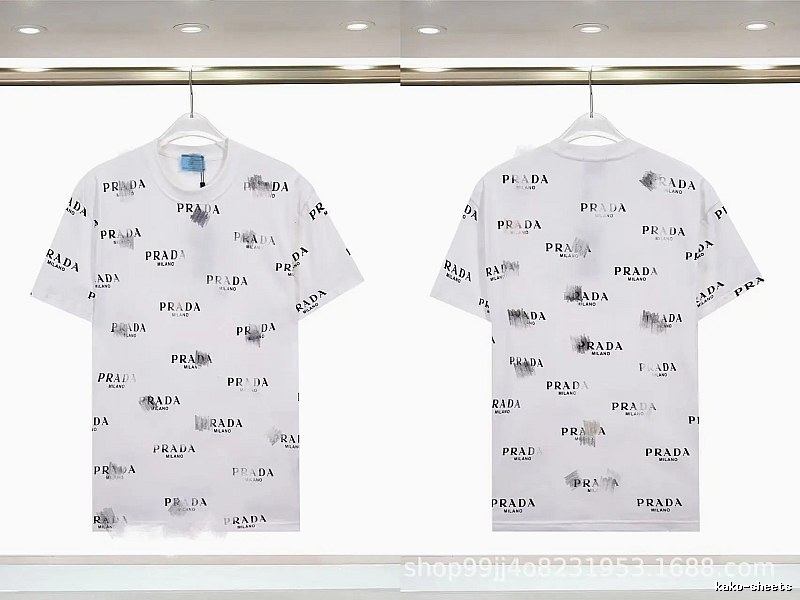 Prada All-over Print Streetwear Style White Short-sleeve T-Shirt