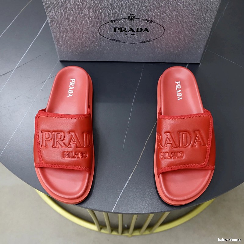Prada Embossed Casual Red Slide Sandals