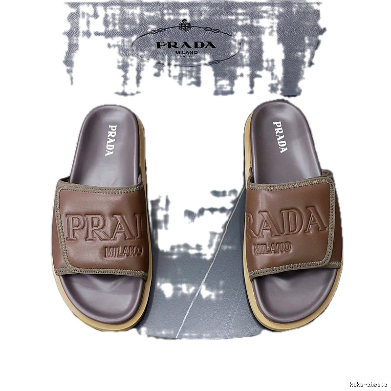 Prada Embossed Collection Casual Style Brown Slide Sandals