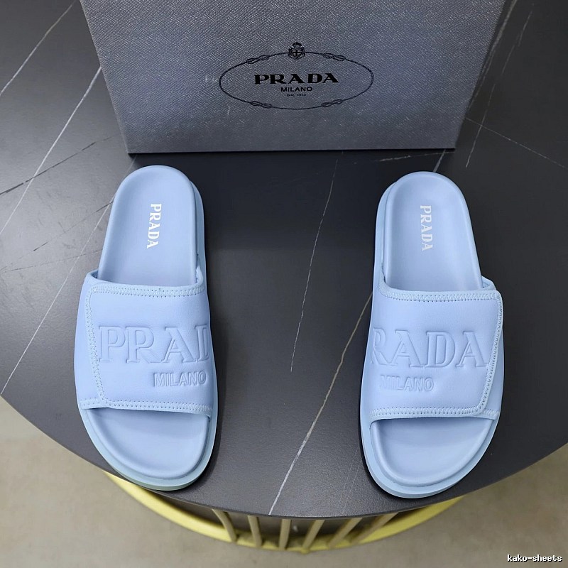 Prada Embossed Collection Minimalist Style Light Blue Slides